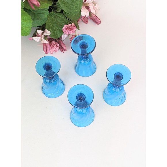 Set of 4 Cobalt Blue Stemmed Aperitif Liqueur Glasses | Vintage Cocktail Glasses - Picture 6 of 10
